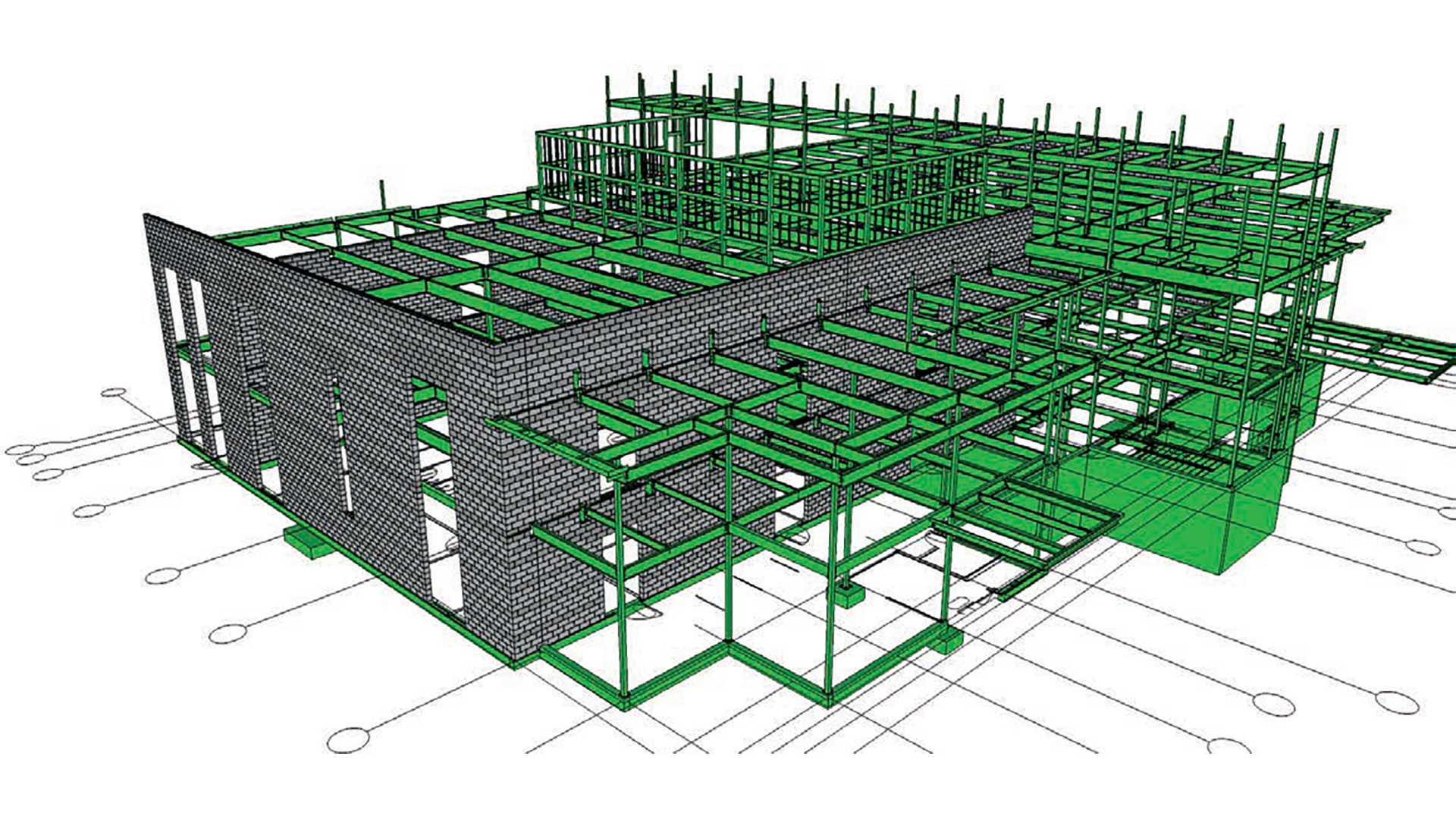 CMU and structural steel model that was created by pulling structural steel model into CMUmodel. Courtesy of R&D Masonry.